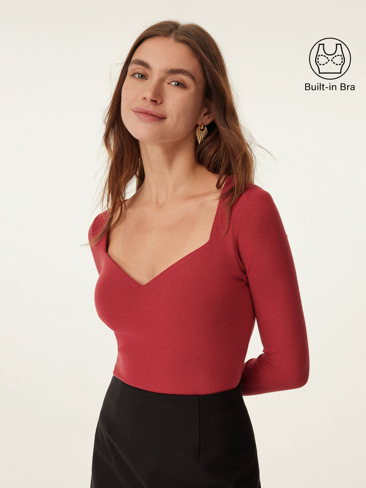 red sweetheart neck top