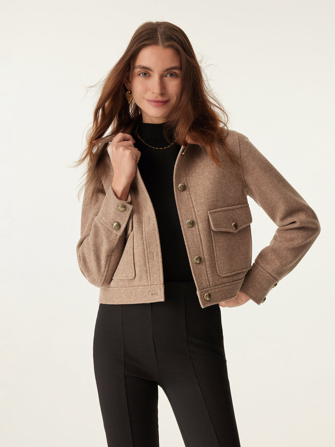 Point Collar Cargo Short Jacket Caramel XS