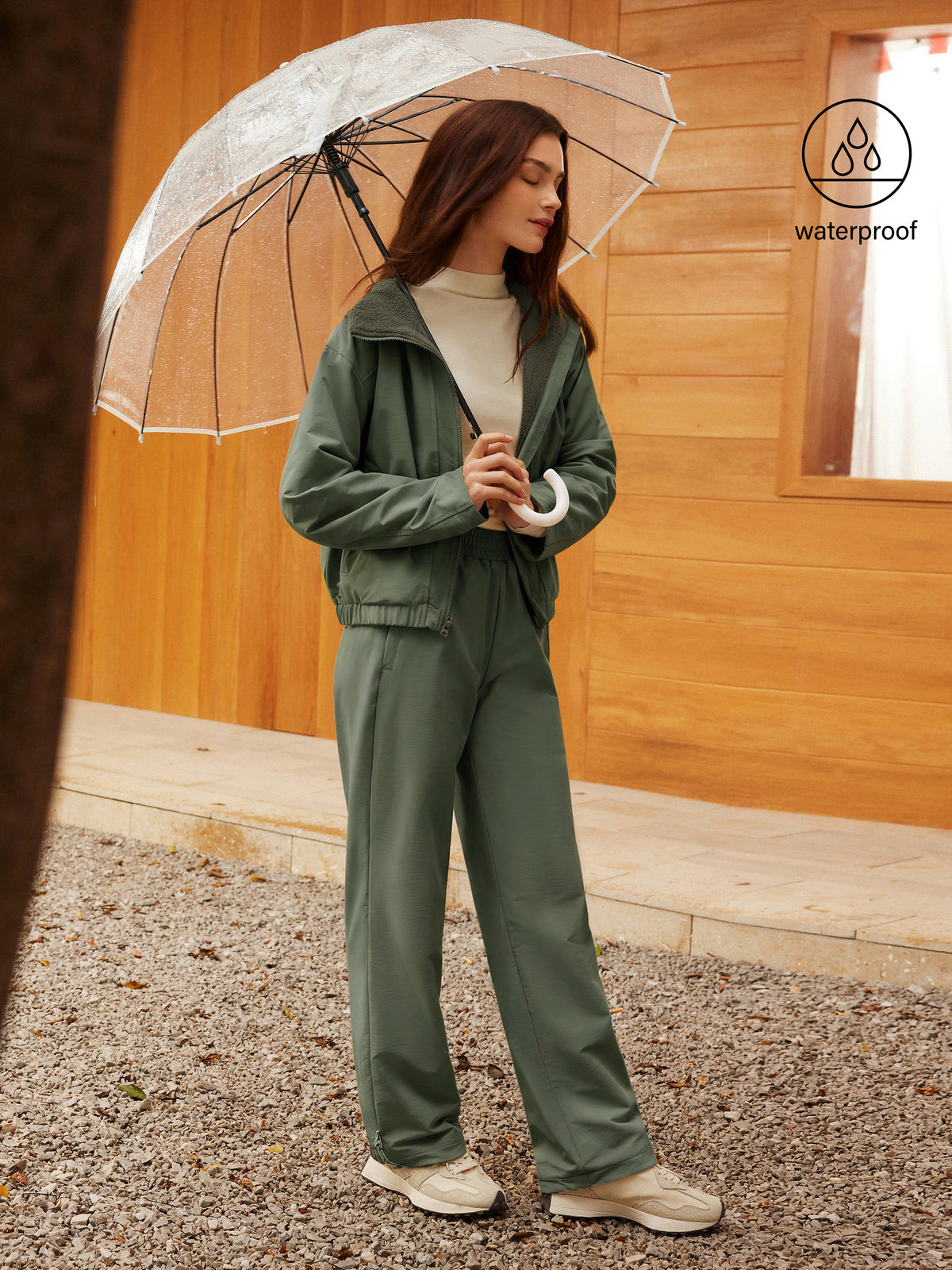 2Pcs Set Fleece Reversable Hooded Jacket & Fleece Lined Elastic Waist Pants