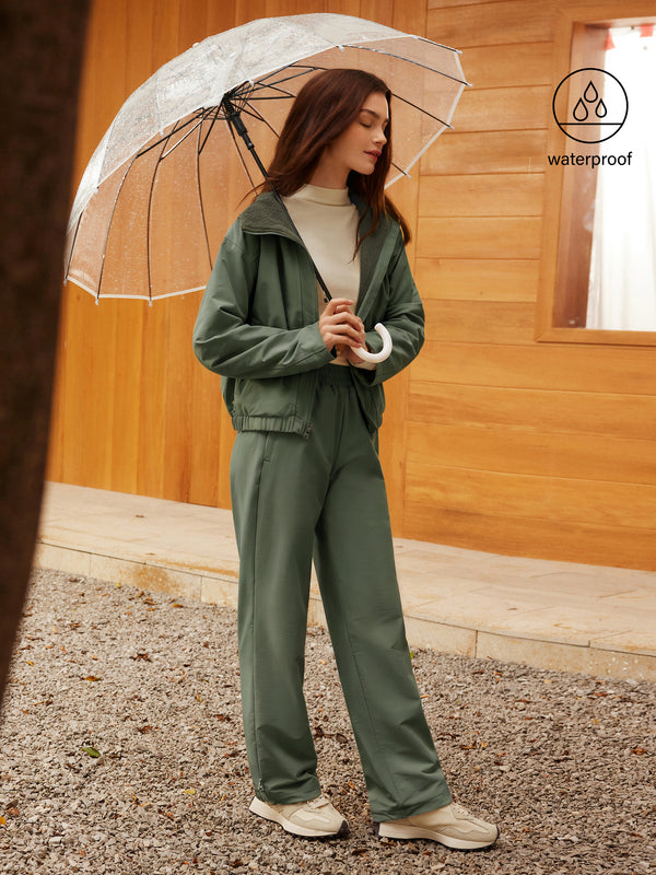 OGLmove 2Pcs Set Fleece Reversable Hooded Jacket & Fleece-Lined Elastic Waist Pants Dry Sage XXS