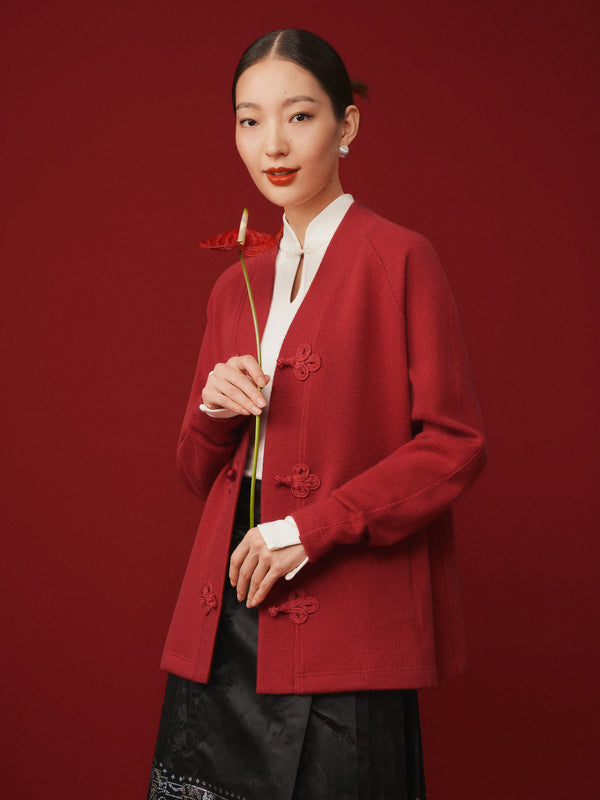 Chinese Model in Red Sweater Cardigan