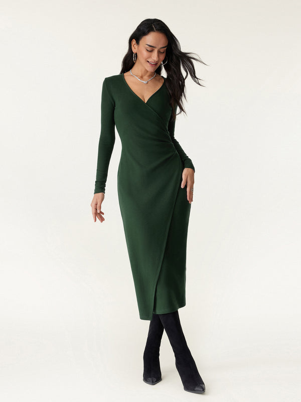 OGLmove ProWarm Surplice Long Sleeve Tucked Dress