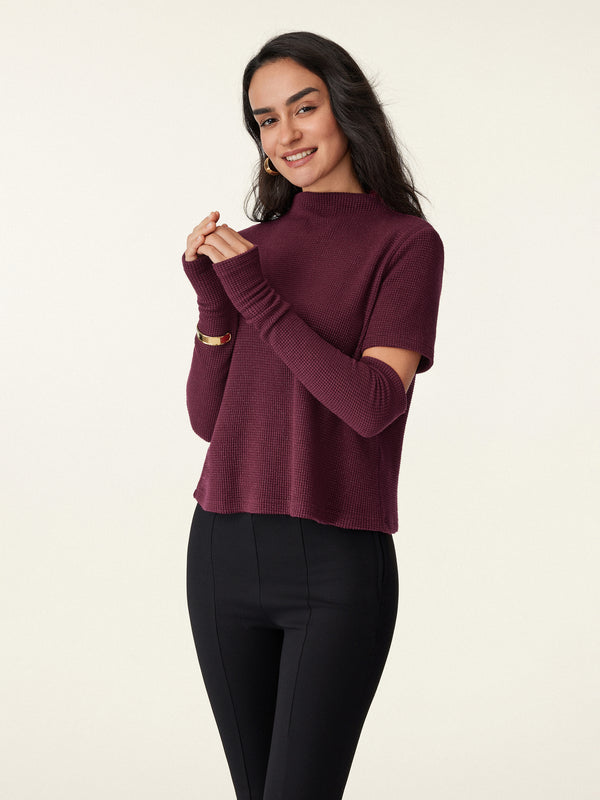 Shimmering Tinsel Mockneck Tee With Removable Sleeves