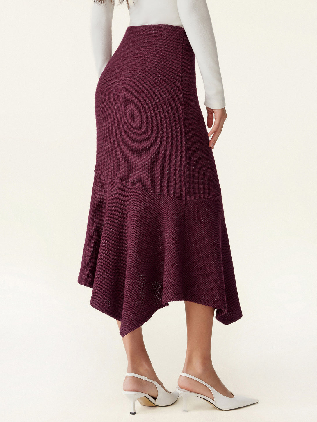 2Pcs Set Tinsel-Infused Knit Top & Asymmetrical Hem Midi Fishtail Skirt