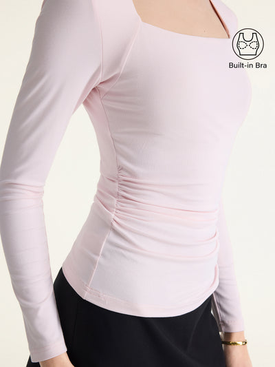 SkinKiss Trapeze Neck Ruched Long Sleeve Brami