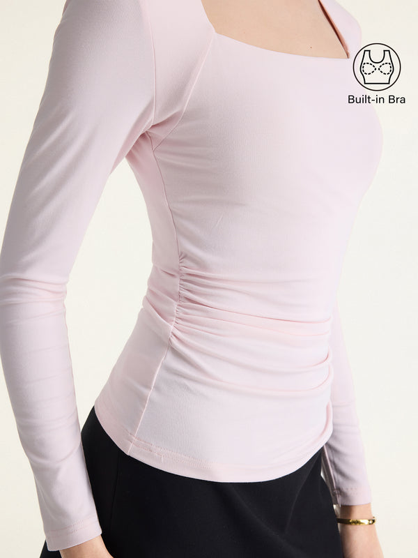 SkinKiss Trapeze Neck Ruched Long Sleeve Brami