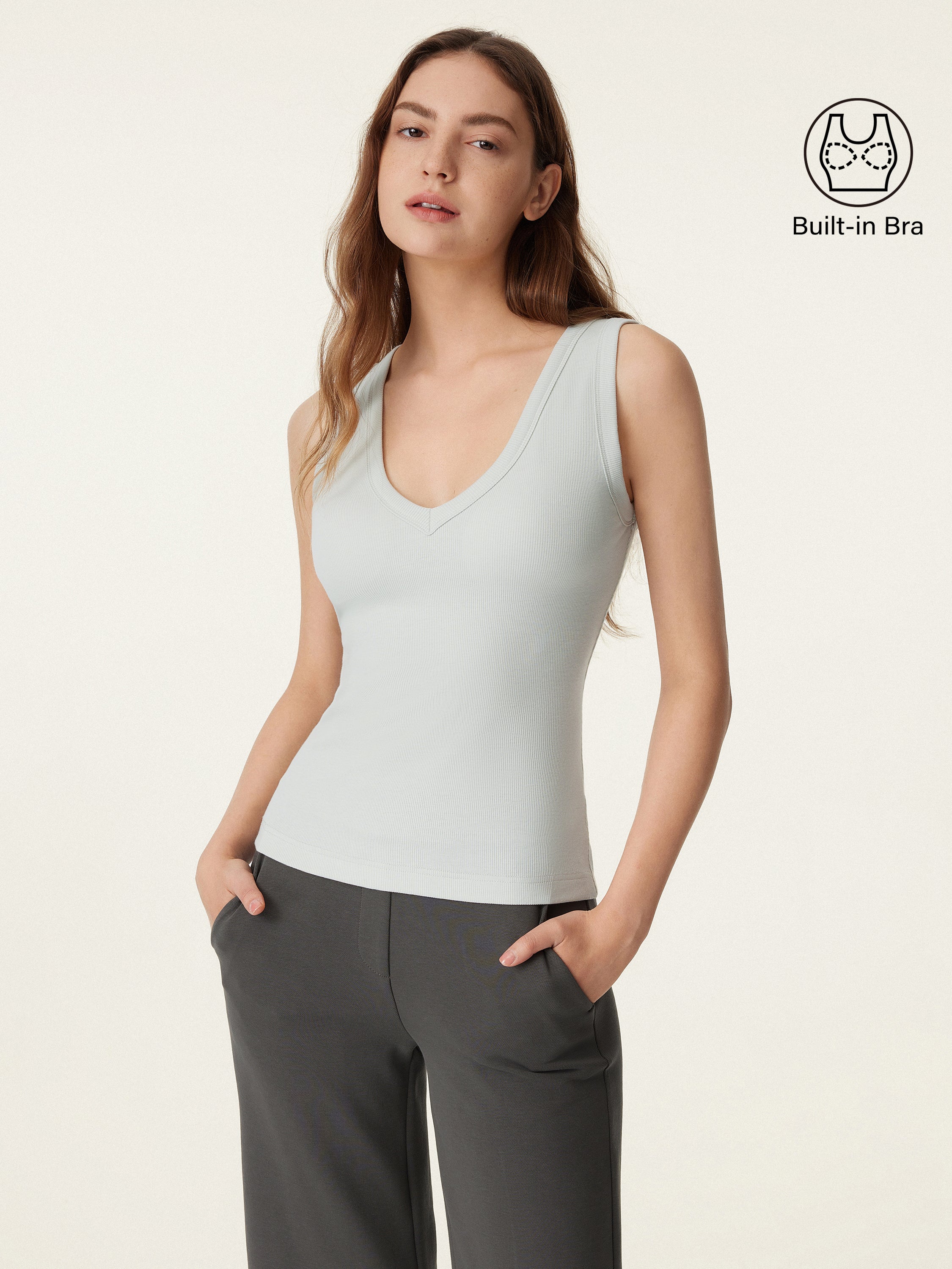V neck Cotton Airy Bra Tank