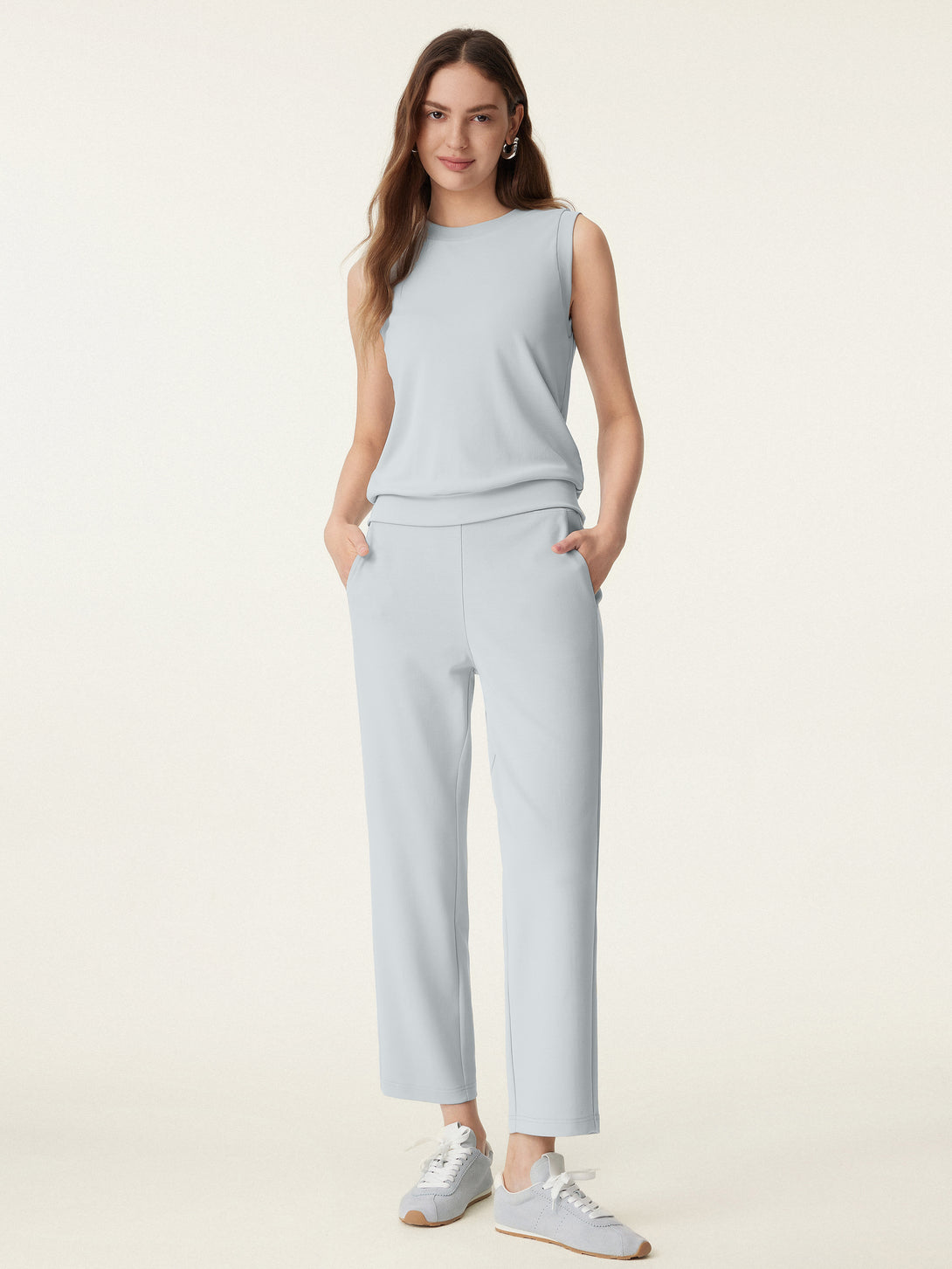 Mid Rise Pull-on Tapered Pants with Pockets