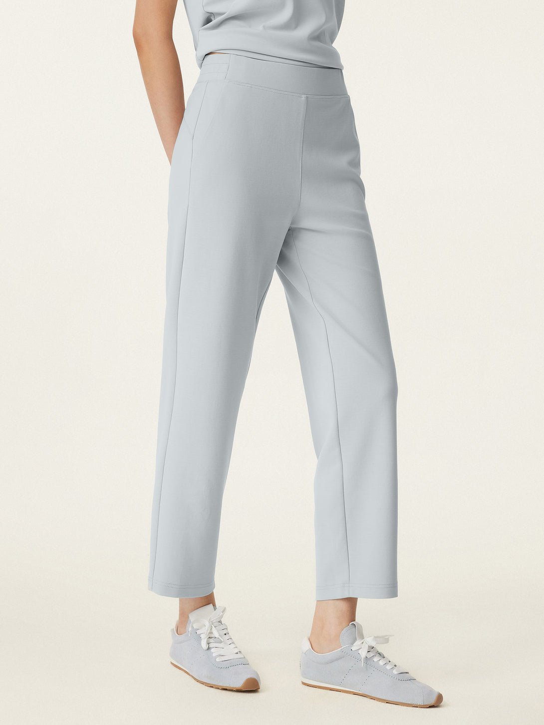 Mid Rise Pull-on Tapered Pants with Pockets