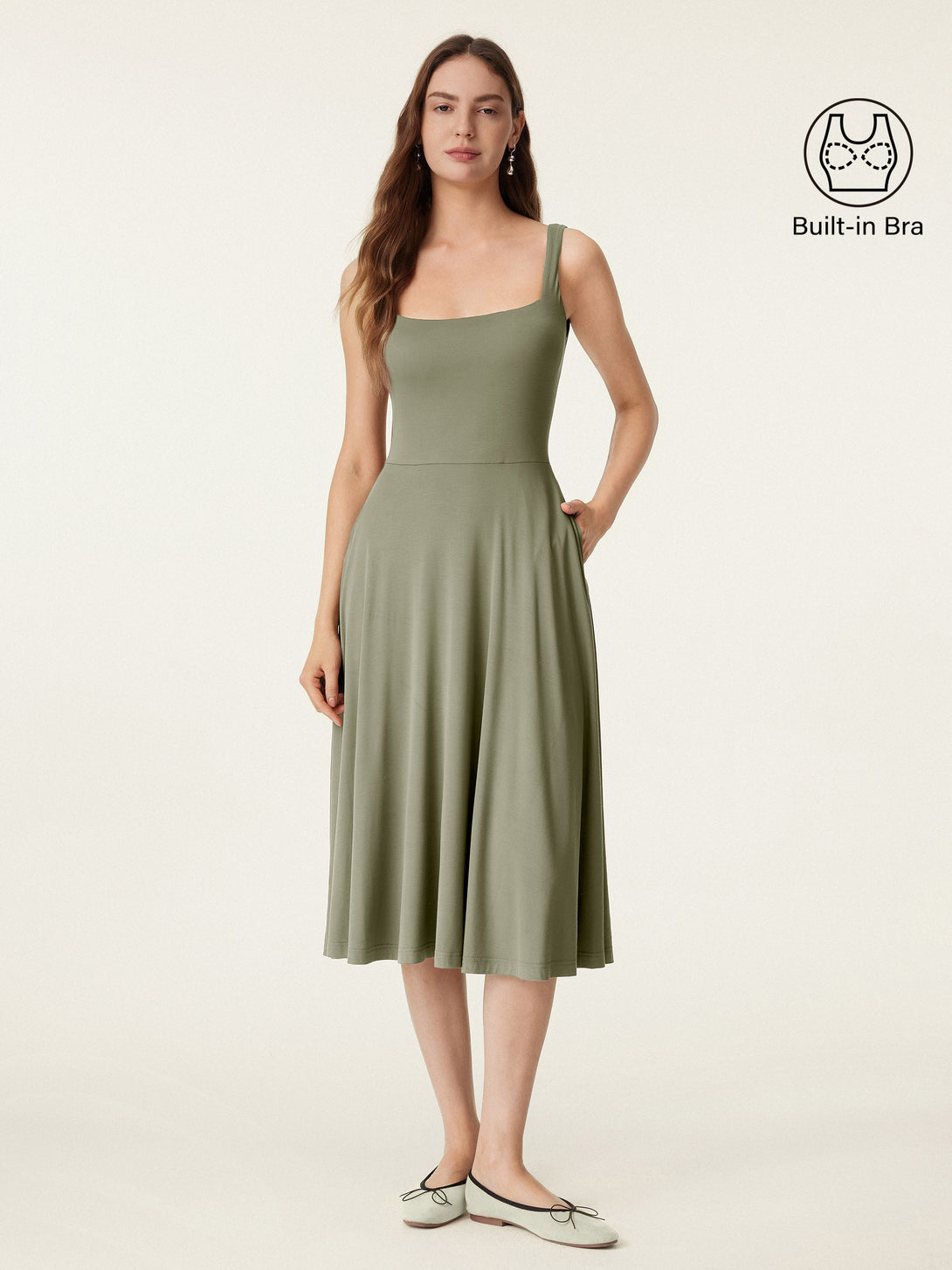 Green Tonal Co-ord Capsule Square Neck Midi Dress XS