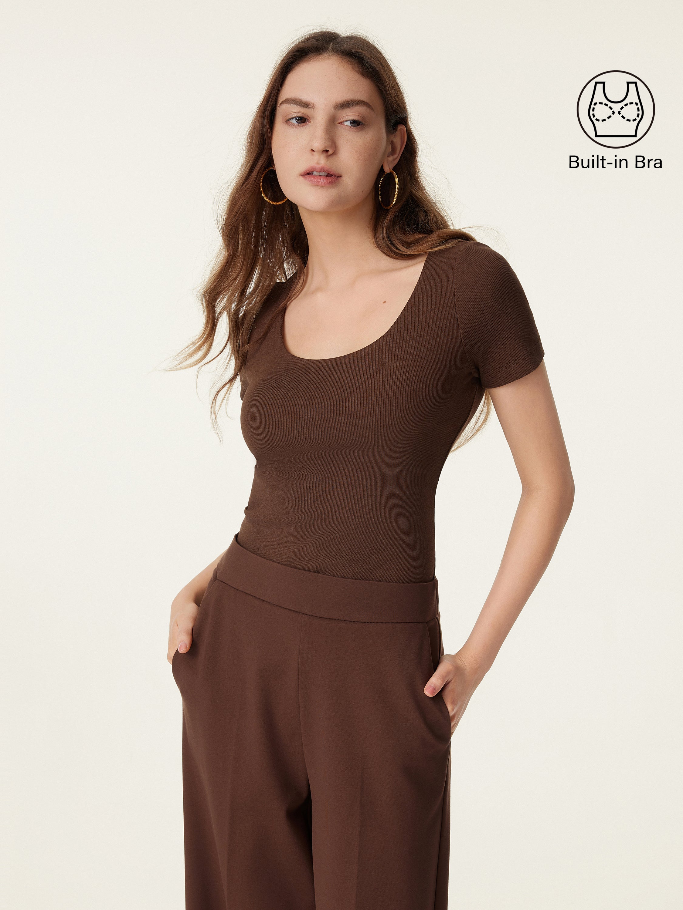 Scoop Neck Short Sleeve Cotton Airy Bra Top