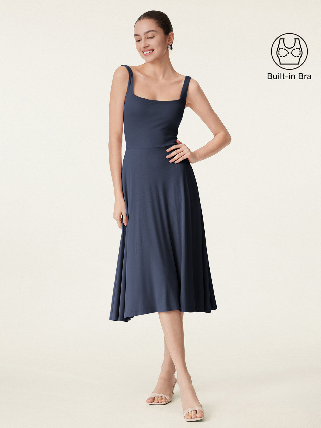 Square Neck Flowy New Airy Brami Midi Dress Midnight Navy XS