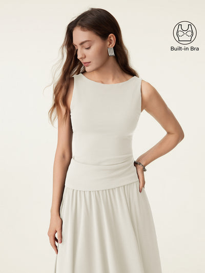 OGLmove Stretch Cotton Boatneck Bra Tank Milk Cream XS