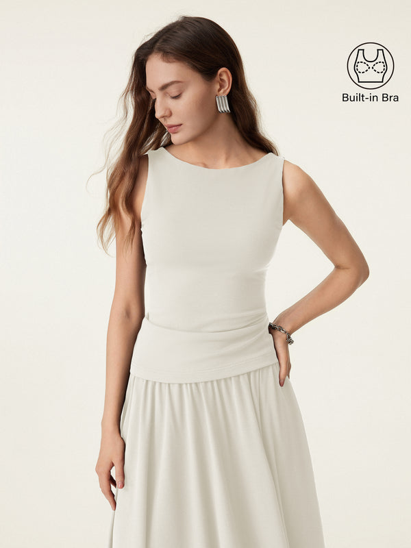 OGLmove Stretch Cotton Boatneck Bra Tank Milk Cream XS