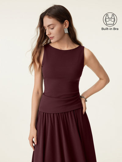 Stretch Cotton Boatneck Brami Tank Ruby Red XS