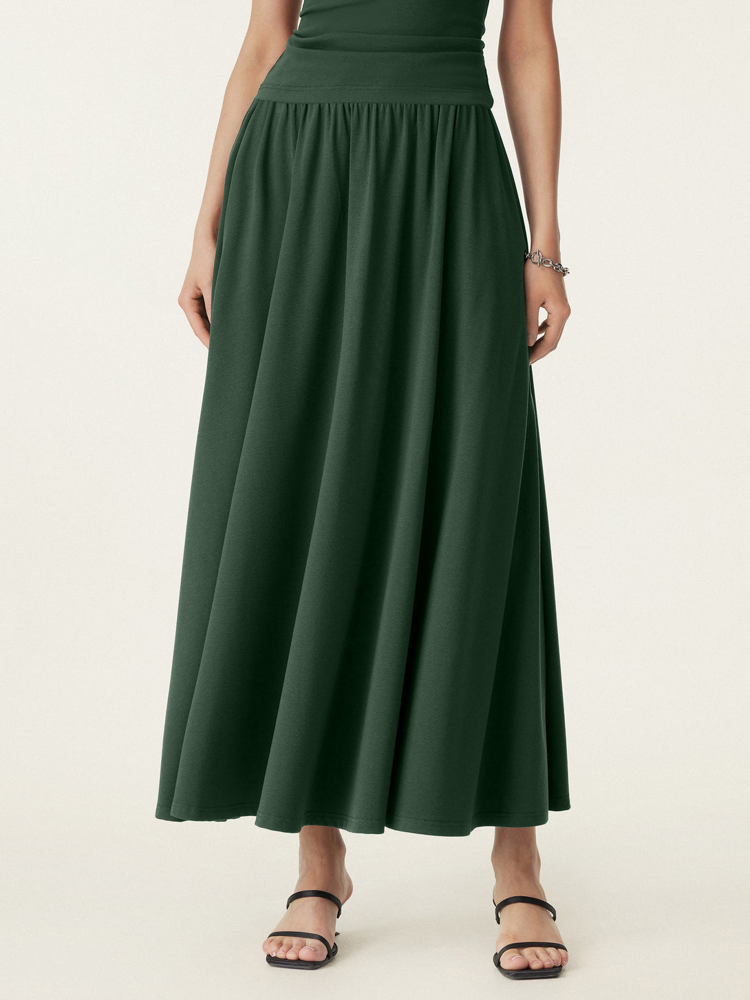 Stretch Cotton Maxi Umbrella Skirt with Pockets