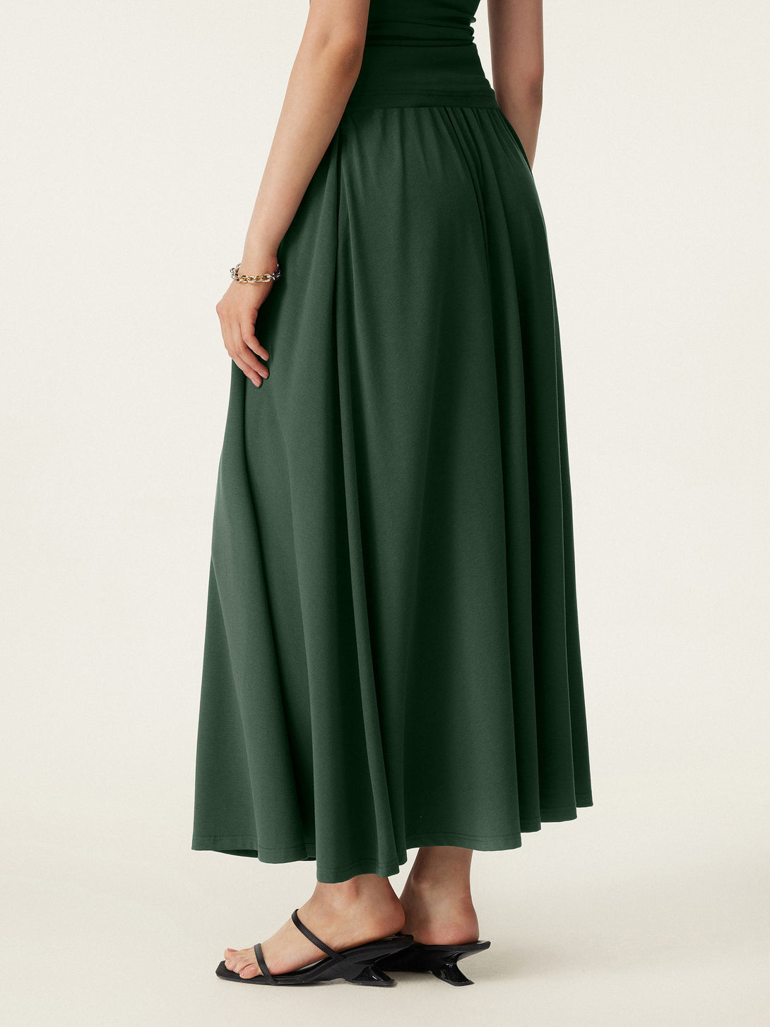 Stretch Cotton Maxi Umbrella Skirt with Pockets