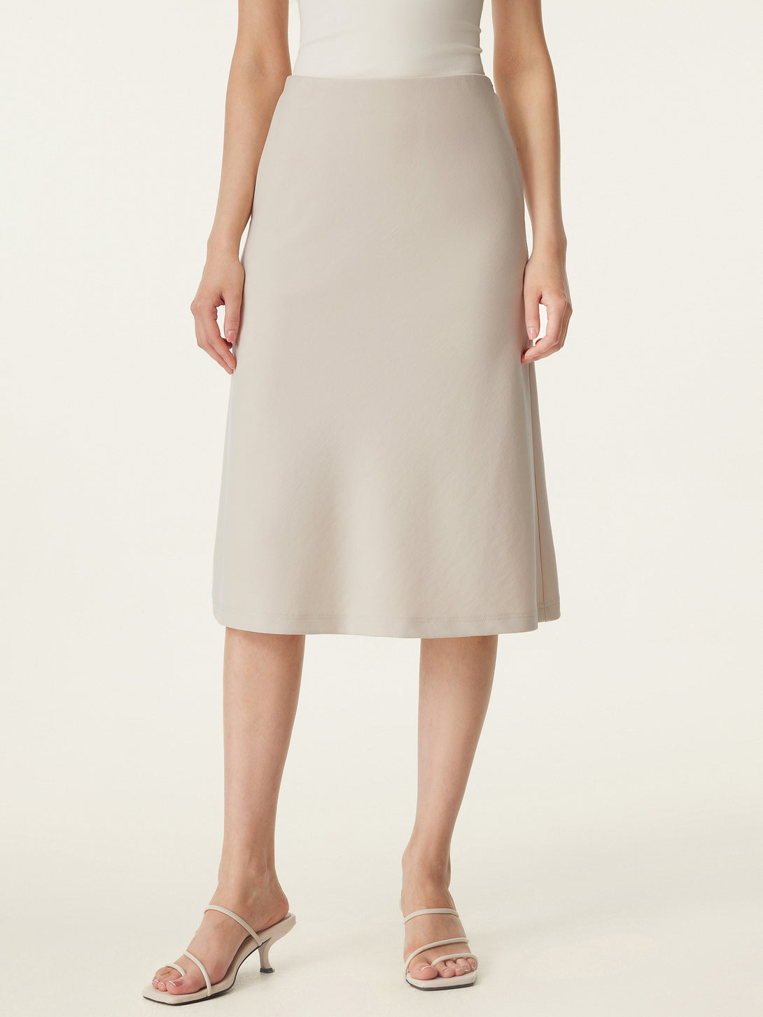 2Pcs Set Tie Back Bandless Brami Crop Top & A-line Midi Skirt with Pockets