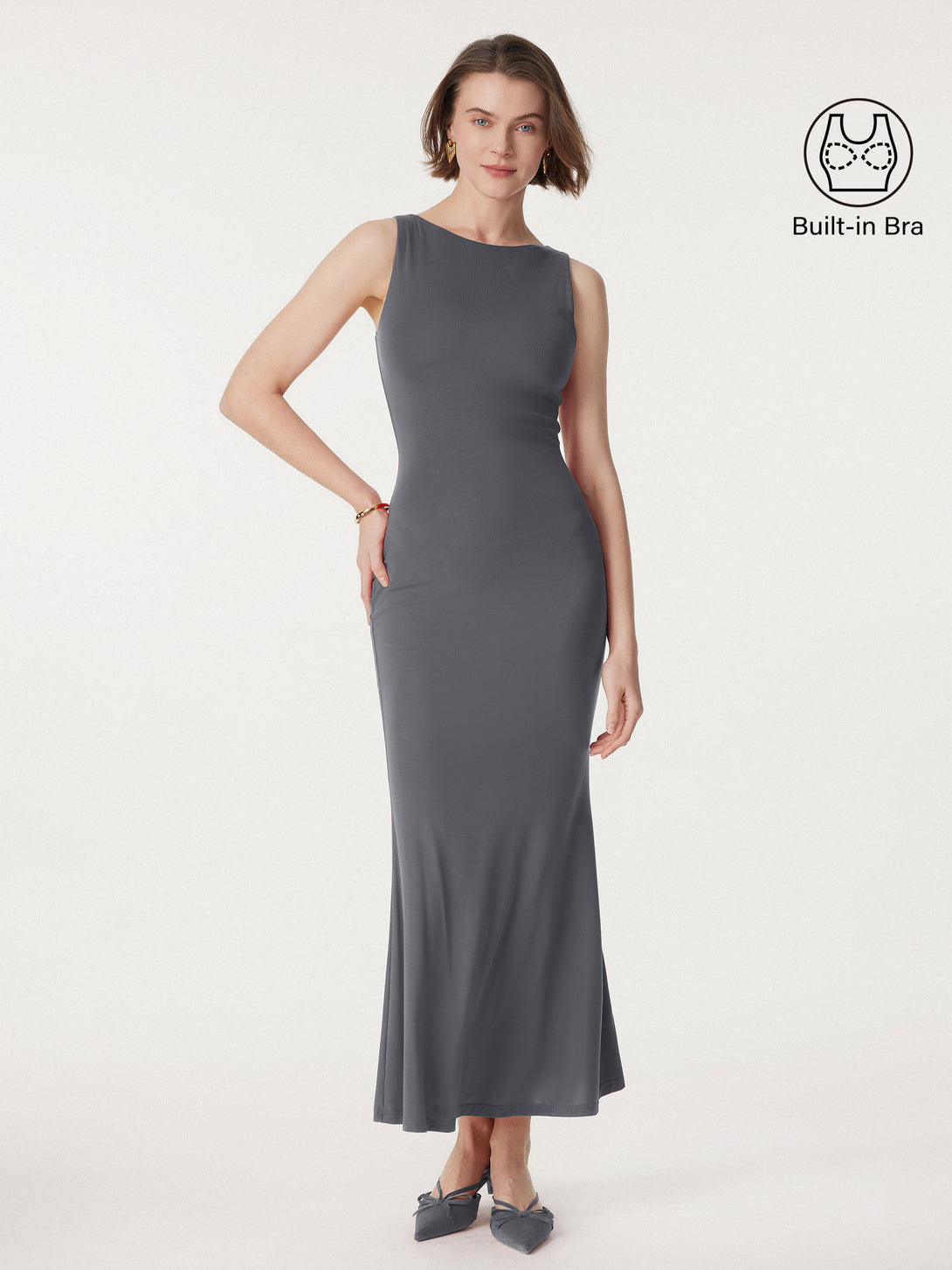 Effortless Boatneck Mermaid Maxi Dress Cloudy Silver XS