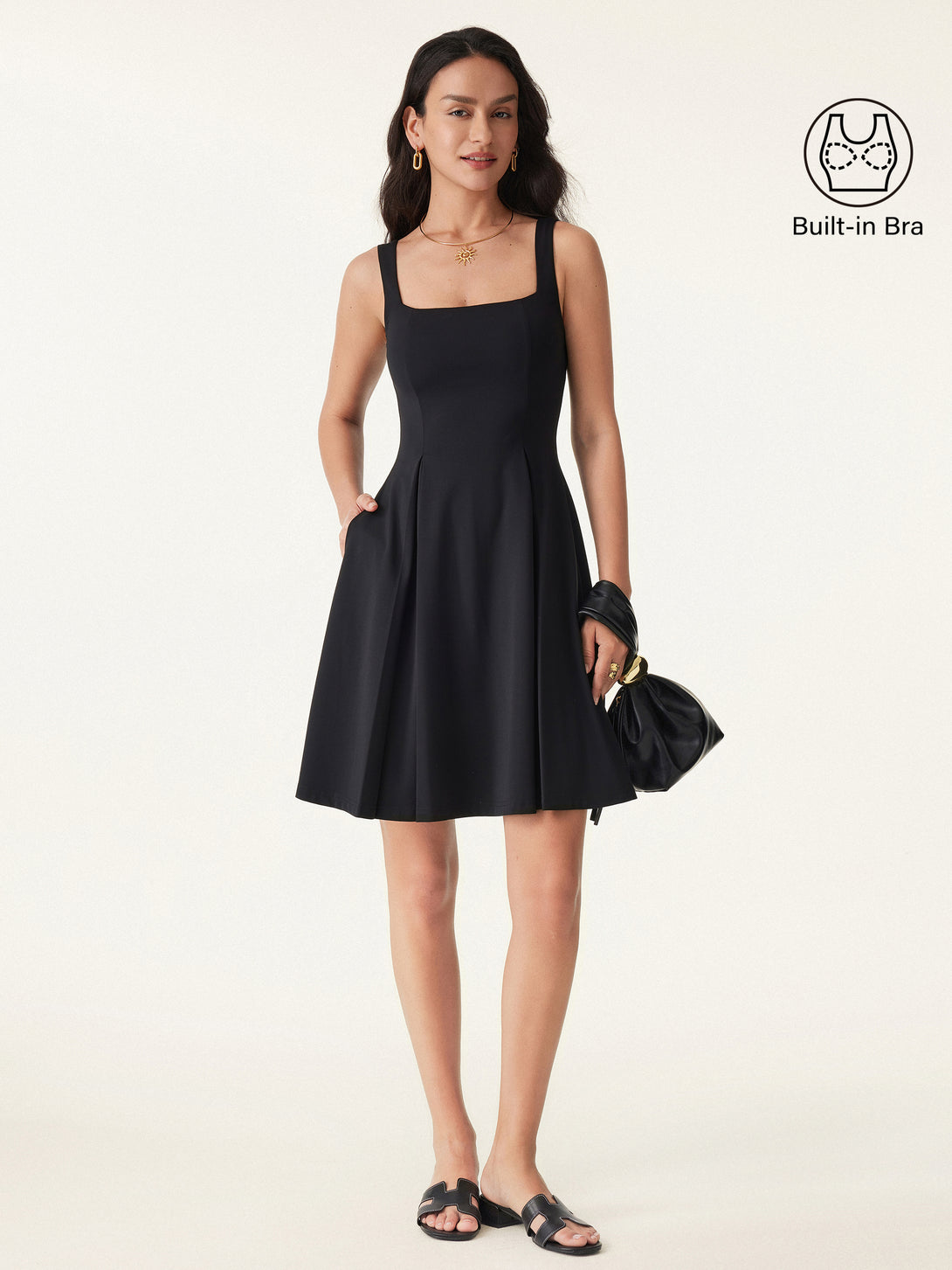 Square Neck Fit-and-flare Mini Brami Dress Black XS