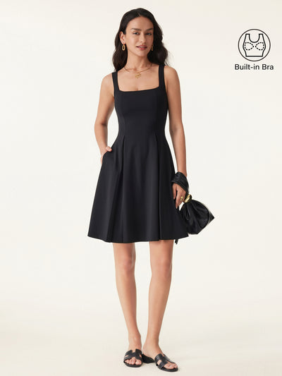 Square Neck Fit-and-flare Mini Brami Dress Black XS