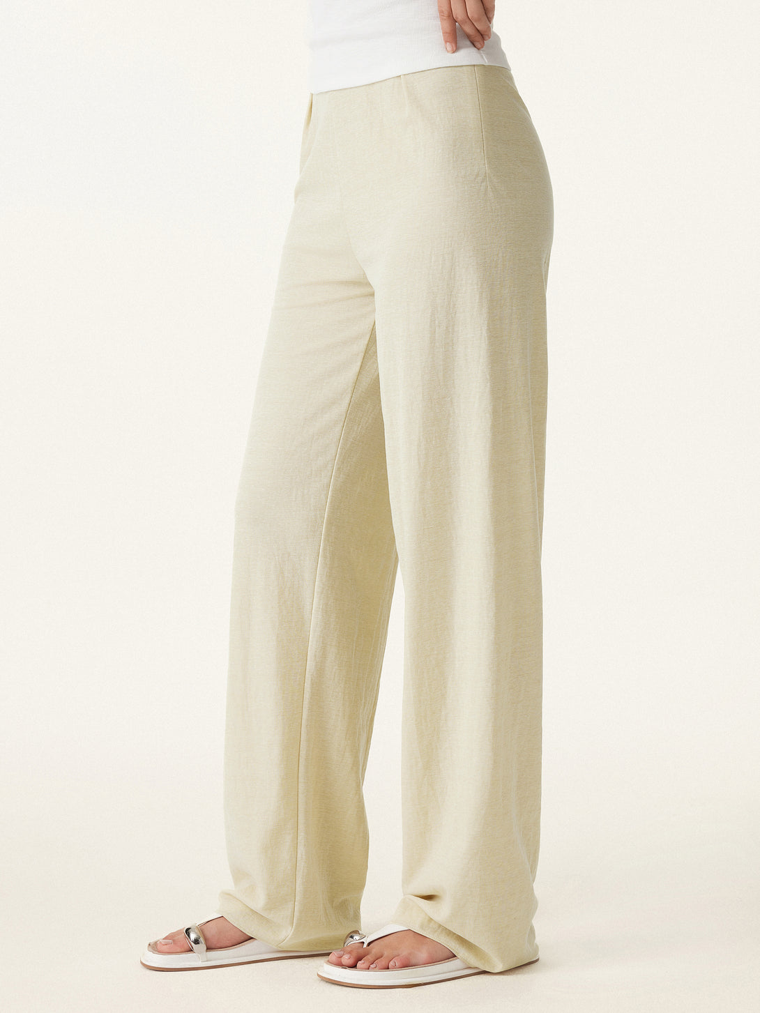 Wrinkle-resistant Cotton-linen Mid Rise Straight Leg Pant