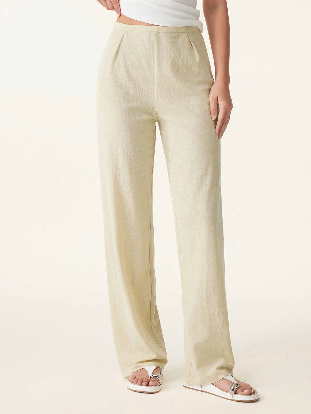 Wrinkle-resistant Cotton-linen Mid Rise Straight Leg Pant