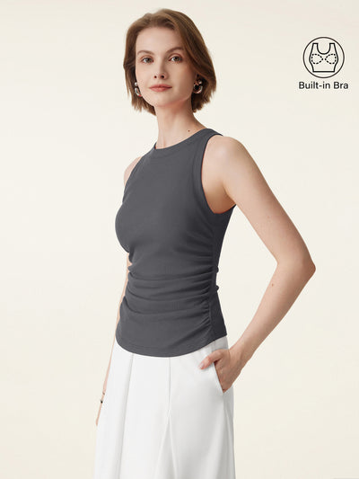 OGLmove Crewneck Side Ruched Bra Tank Charcoal XS
