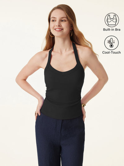 OGLmove Halter Neck Side Ruched Ribbed Bra Tank
