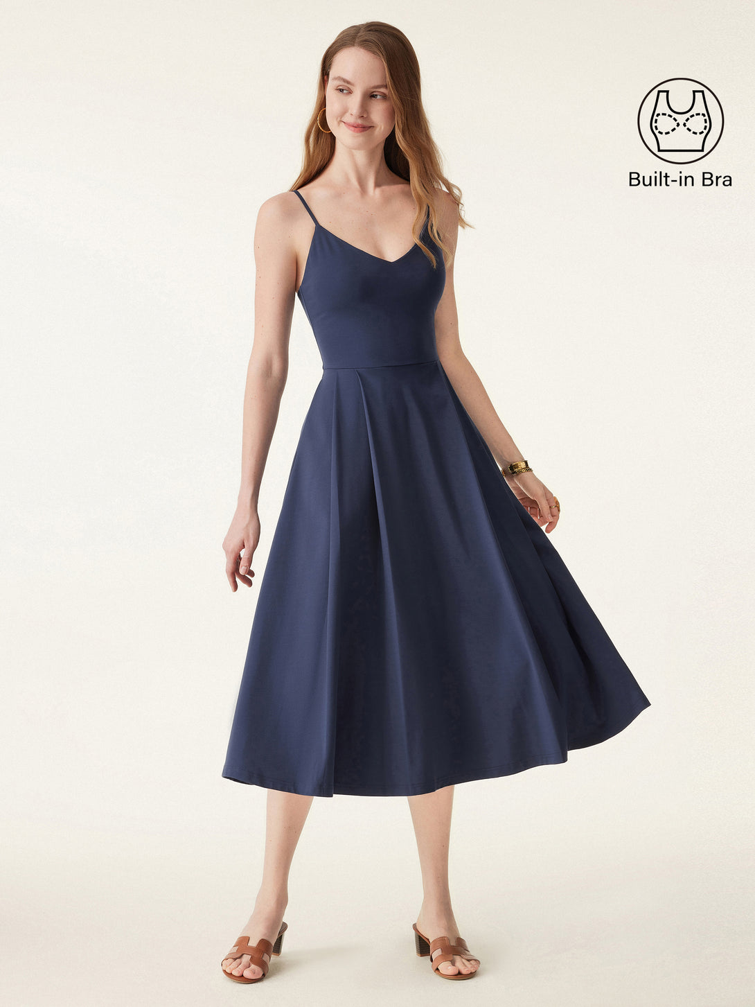 Bamboo Ponte V-neck Fit-and-flare Midi Brami Sundress with Pockets