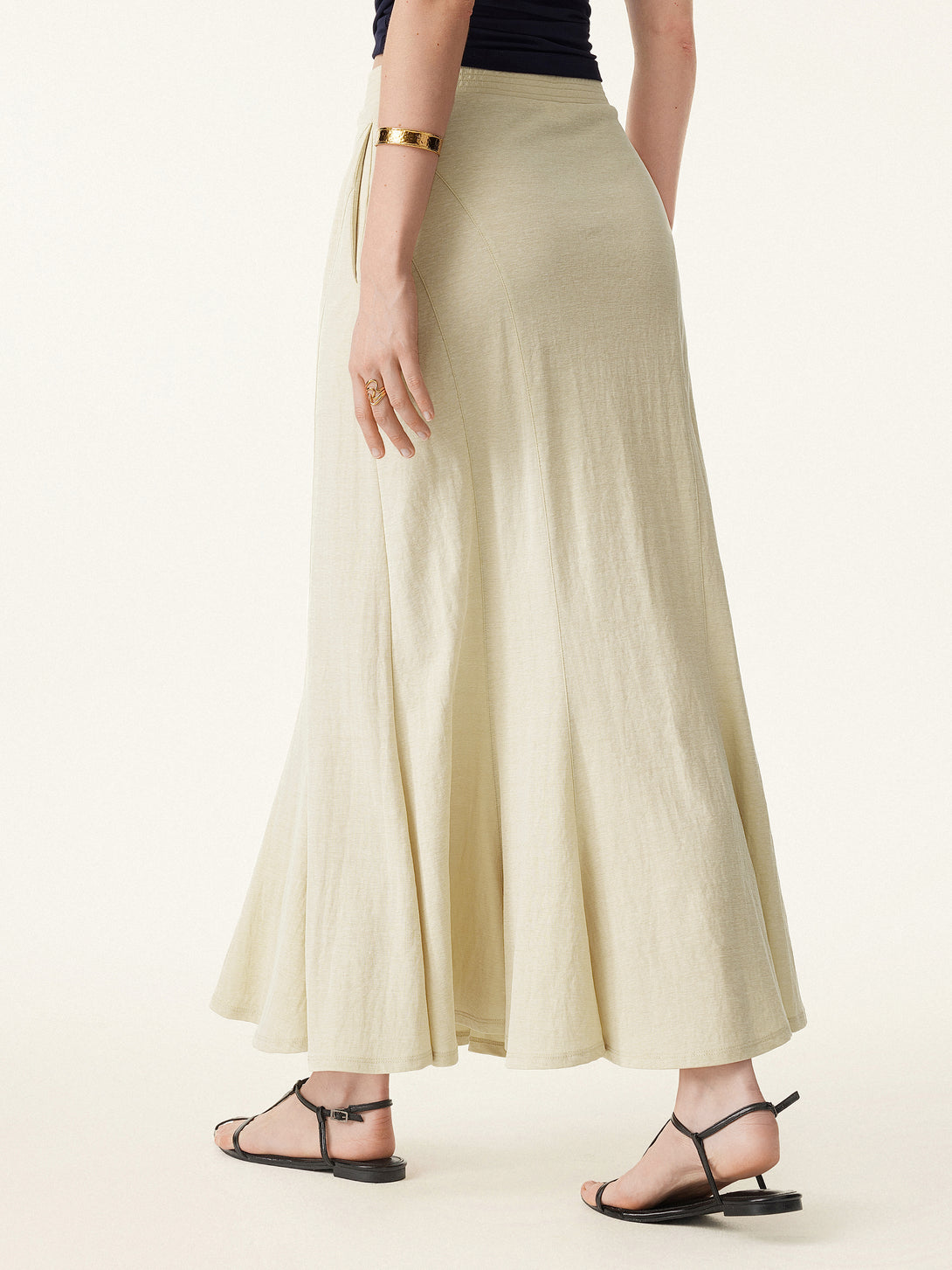 Wrinkle-resistant Cotton-linen Pull-on Midi Skirt