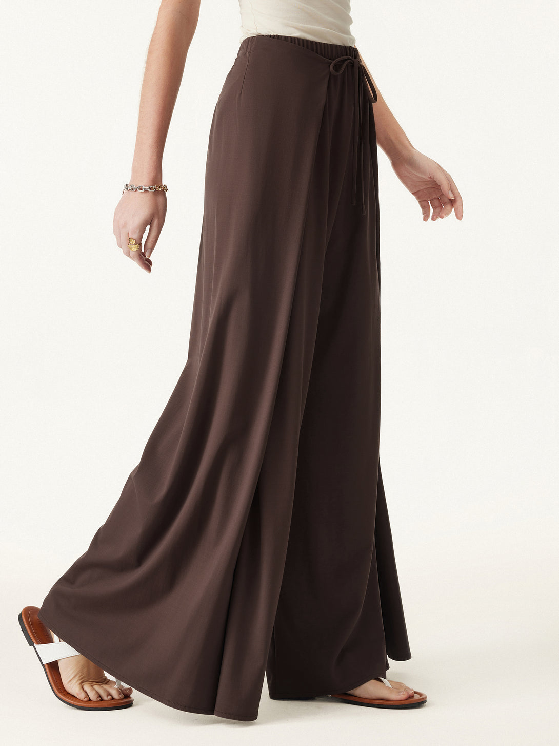 Bamboo Ponte Wrap-tie Palazzo Pants with Pockets