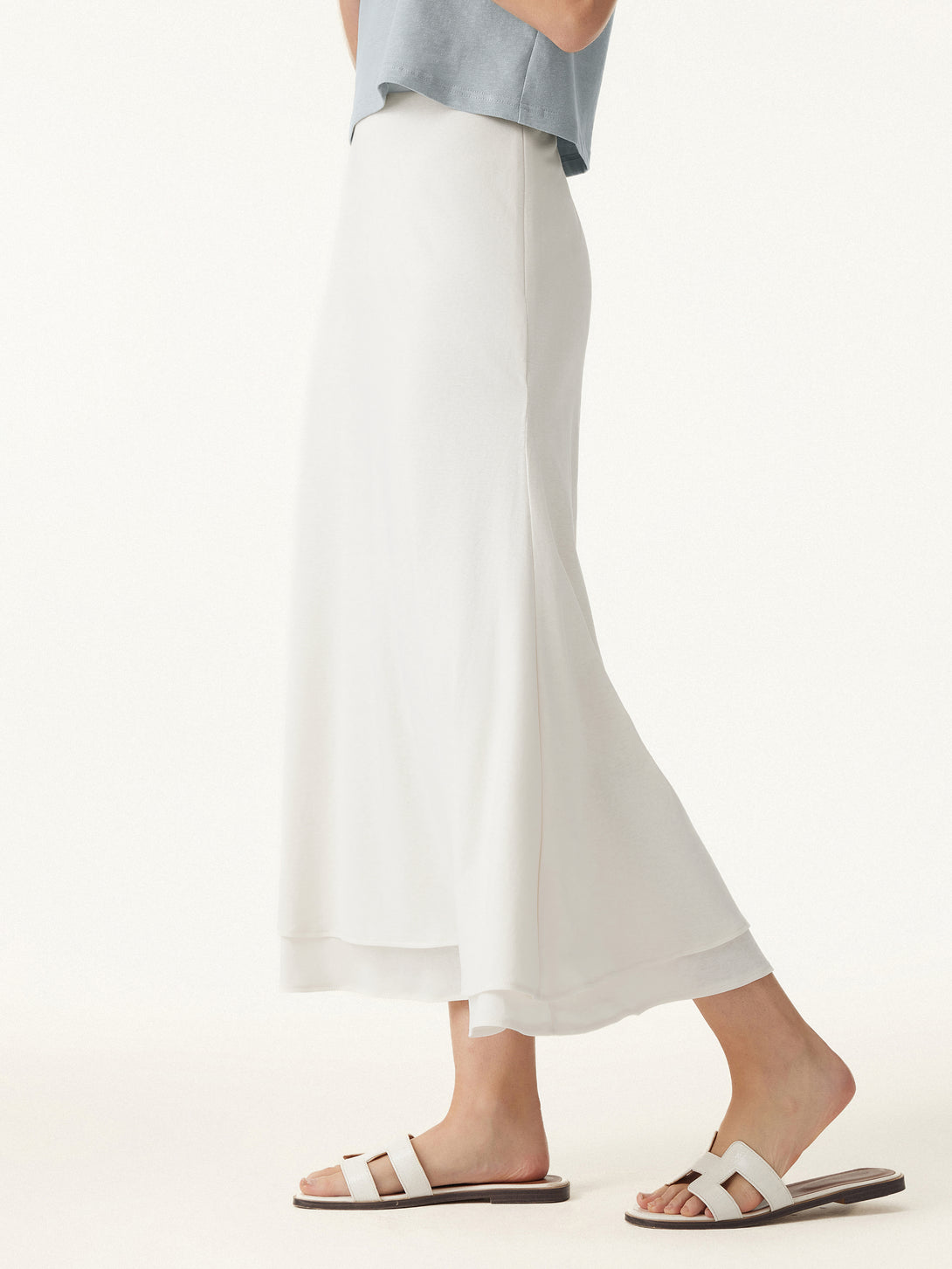 Flowy Cotton-linen Midi Flared Skirt