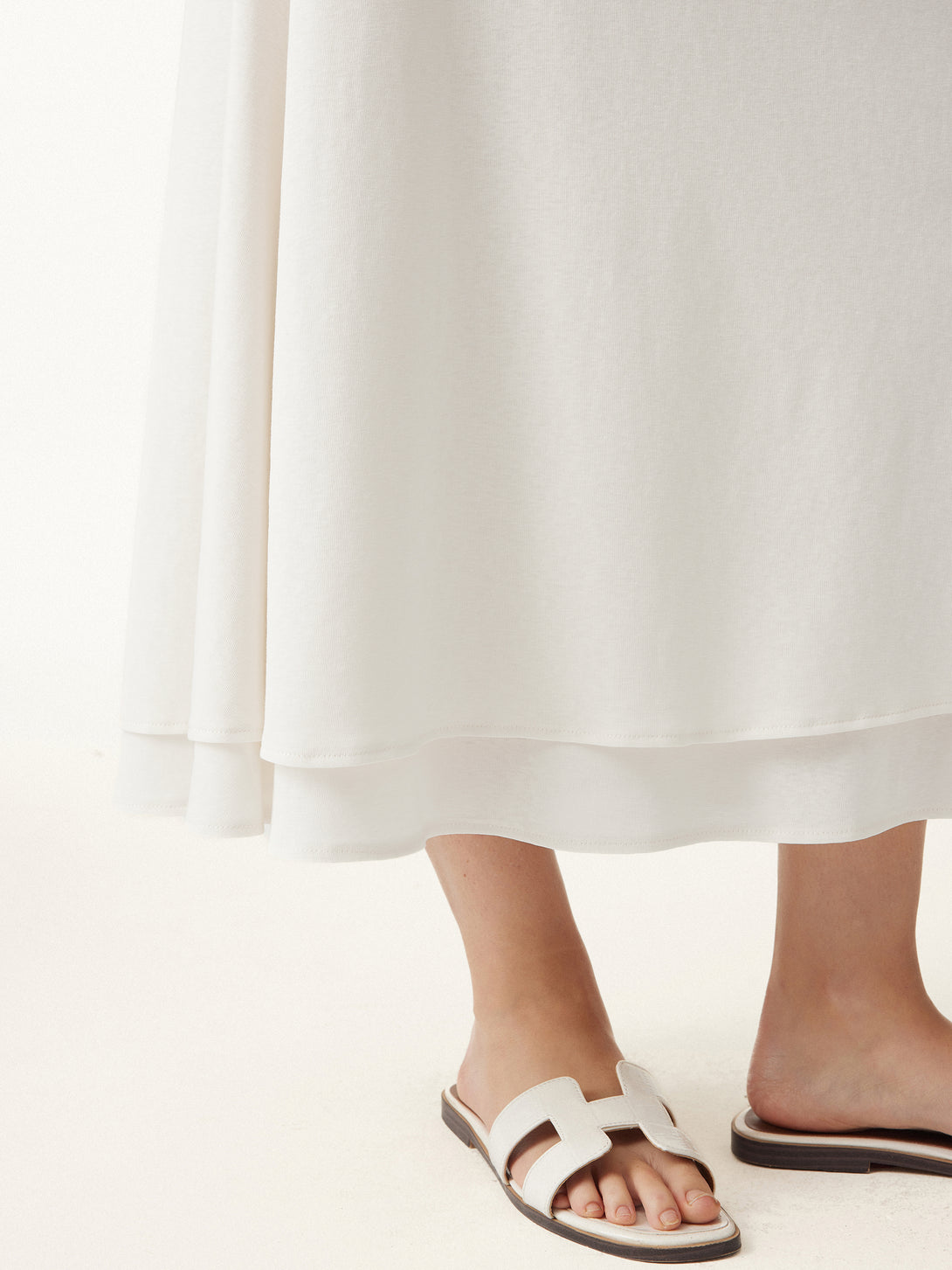 Flowy Cotton-linen Midi Flared Skirt