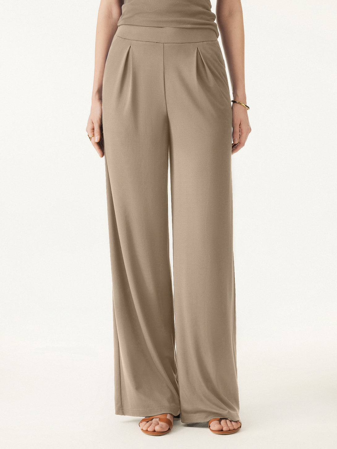 Mid Rise Pull-on Wide Leg Peated Pants with Pockets Paper Bag 2XL
