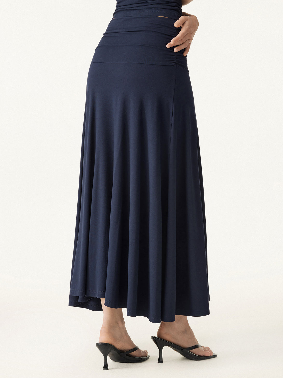 Ultrasoft Mid Rise A-line Ruched Maxi Skirt