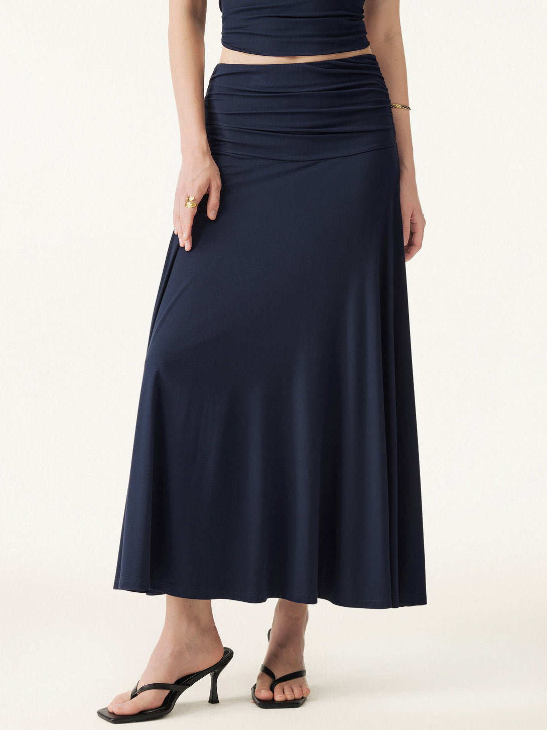 Ultrasoft Mid Rise A-line Ruched Maxi Skirt