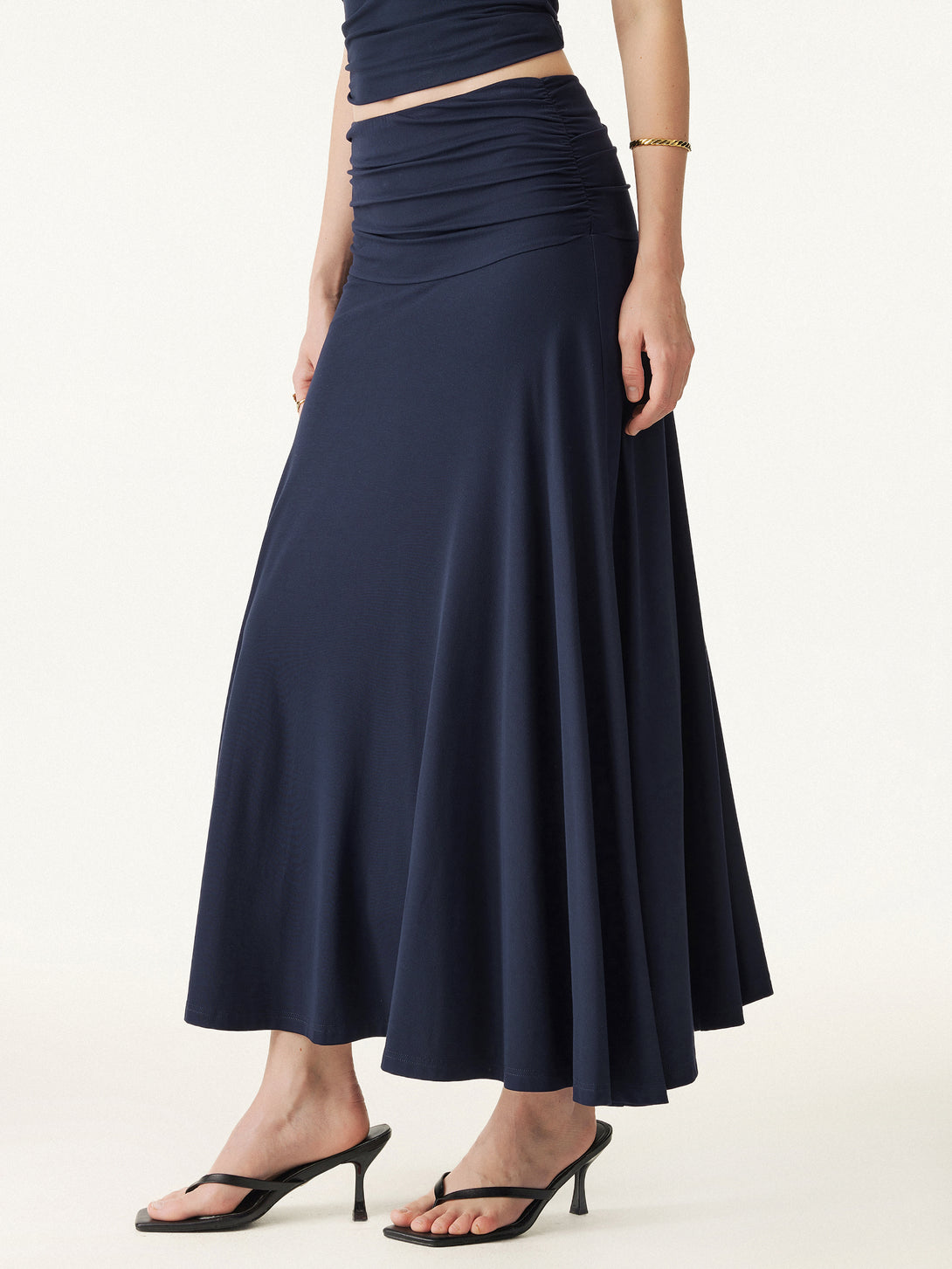 Ultrasoft Mid Rise A-line Ruched Maxi Skirt
