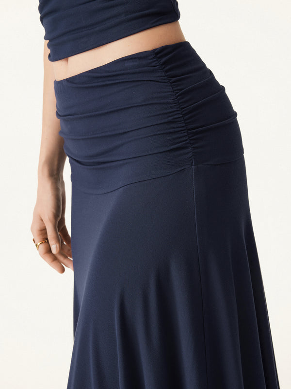 2Pcs Set Non-slip Essential Tube Brami Top & Ultrasoft Mid Rise A-line Ruched Maxi Skirt