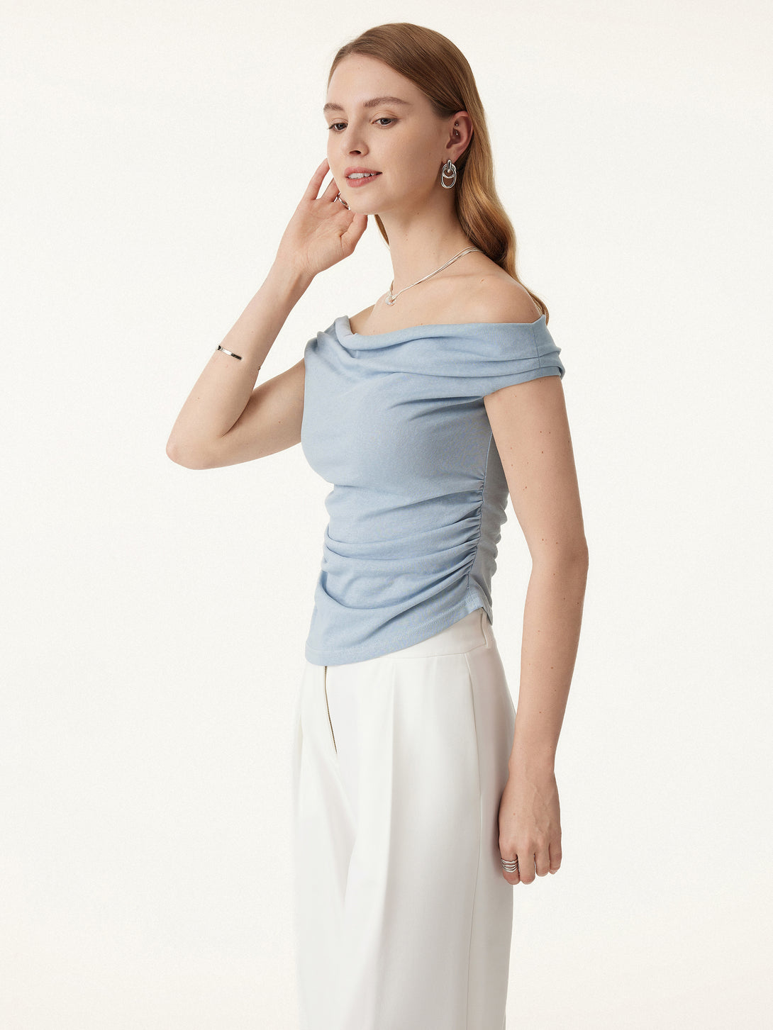 Cold Shoulder Cotton-Linen Gathered New Airy Brami