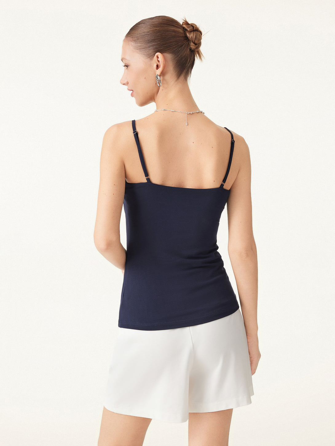 2Pcs Set Hip Length Scoop Neck Gathered Spaghetti Brami Top