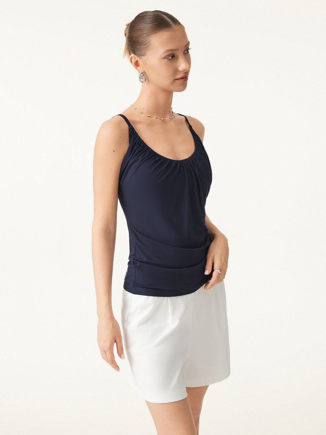 Scoop Neck Gathered Spaghetti Brami Top