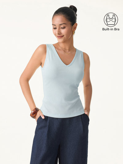 OGLmove Pointelle V-neck Sleeveless Bra Tank Ice Blue XS