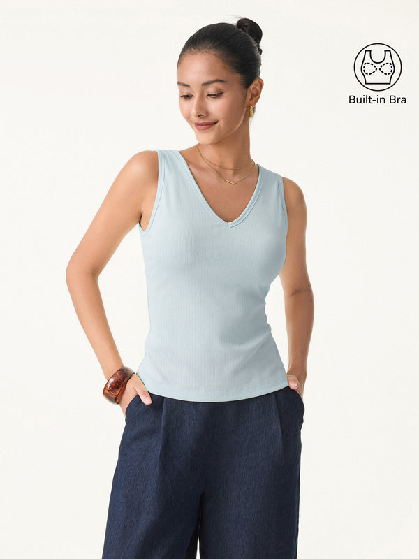 OGLmove Pointelle V-neck Sleeveless Bra Tank Ice Blue XS