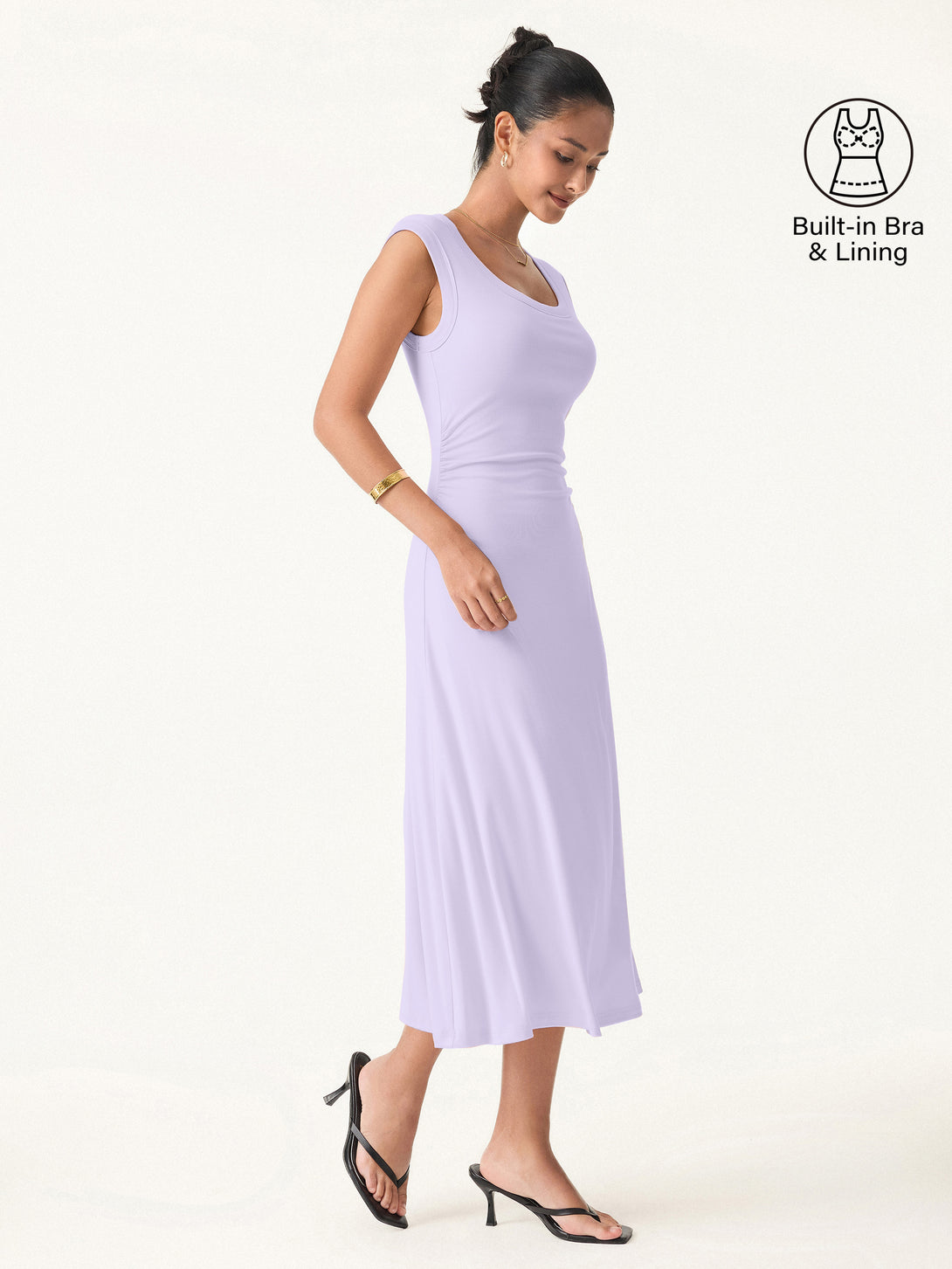 Scoop Neck Side Ruched New Airy Brami Midi Dress Powder Lilac XS