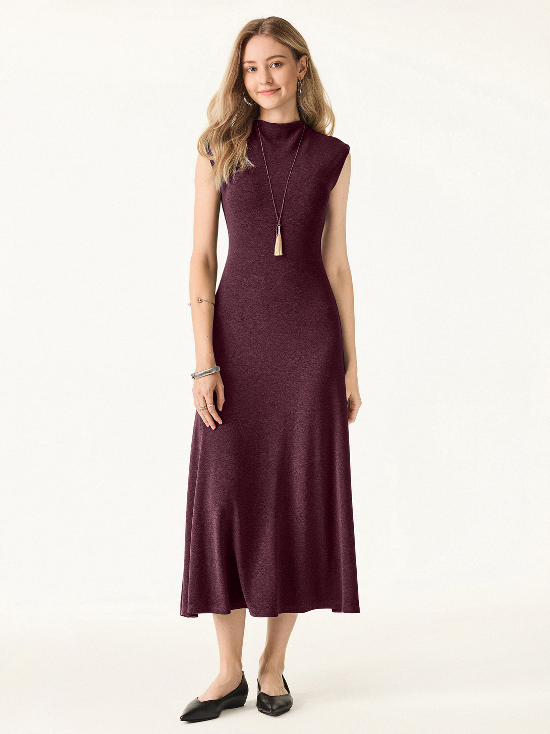 Light Warm Mockneck Wide Shoulder Midi Brami Dress