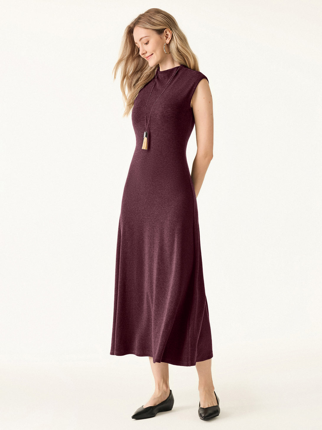 Light Warm Mockneck Wide Shoulder Midi Brami Dress