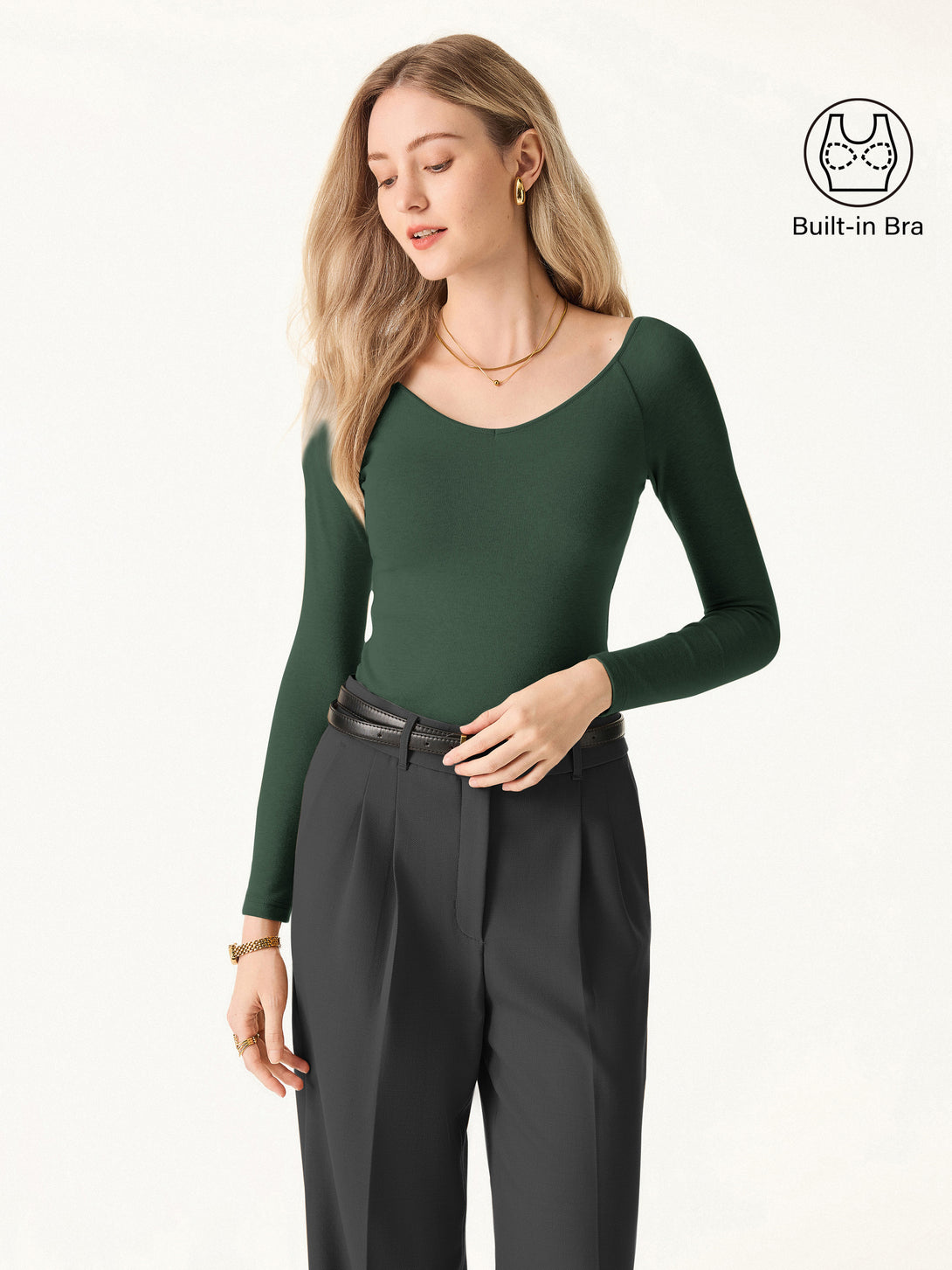 Stretch Cotton V-Neck Long Sleeve Brami Top Deep Bush XS