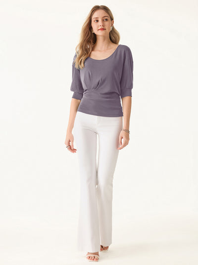 Scoop Neck Short Sleeve Tucked Tee Taro Tea XS