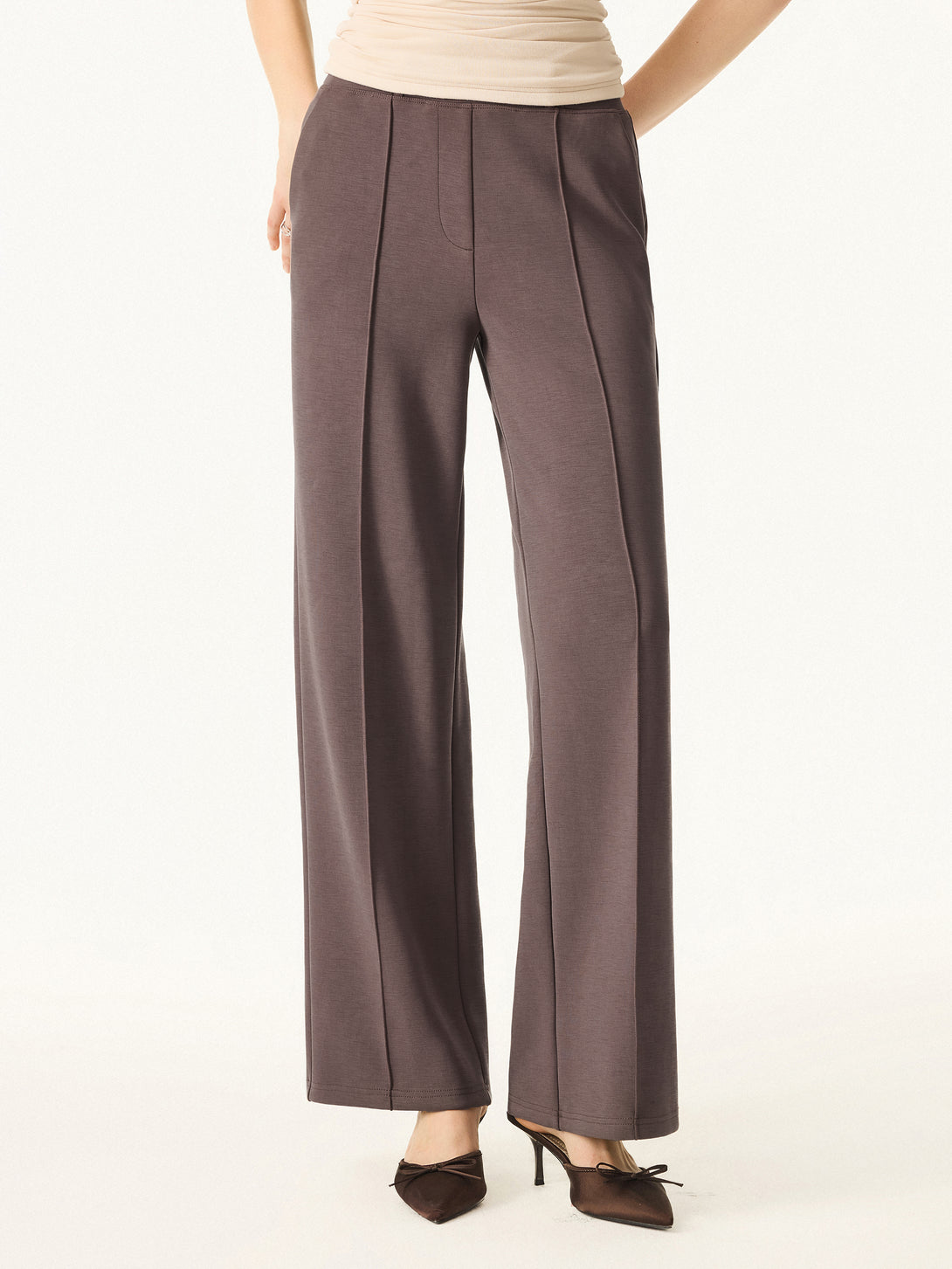 Wrinkle-Resistant Mid Rise Straight Leg Pants with Pockets